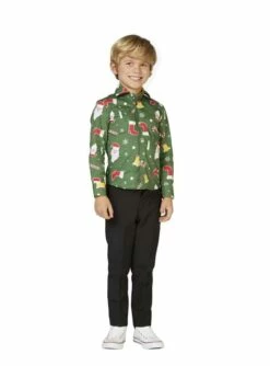 Camisa Navideña Verde "Santaboss" Para Niño - Opposuits