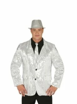Chaqueta De Lentejuelas Plateada Brillante Para Hombre