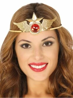 Diadema De Superhéroe Dorada Con Rubí
