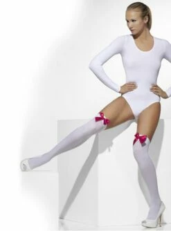 Medias Blancas Con Lazos Rosas