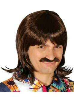 Peluca Castaña Con Bigote Para Hombre