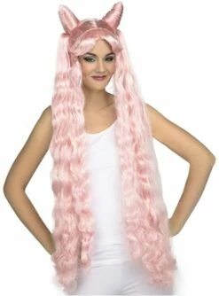 Peluca De Coletas Largas Rosas Para Mujer