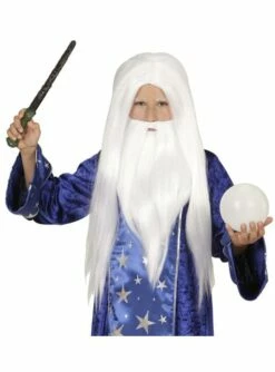 Peluca De Mago Merlín Con Barba Infantil