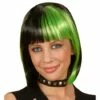 Peluca Negra Con Mechas Verdes para Mujer -FUNIDELIA Ventas peluca negra con mechas verdes estilo zoey para mujer