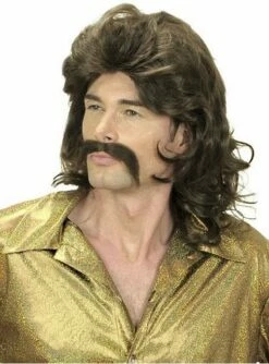 Peluca Y Bigote Años 70 Castaña