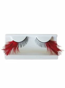 Pestañas Postizas Con Plumas Rojas Y Pegamento